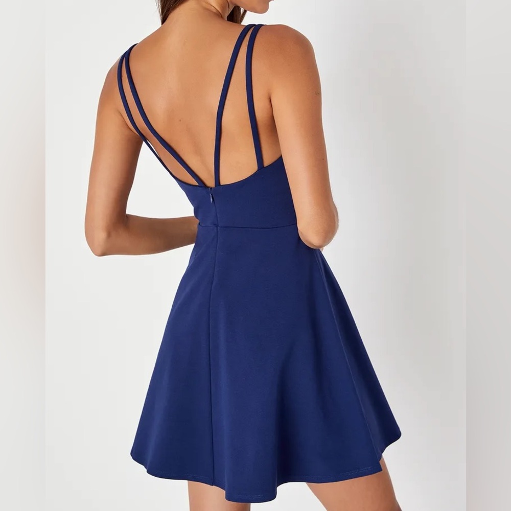 NWT Lulus Forever Crush Navy Blue Strappy Sleeveless Skater Dress - Picture 2 of 10